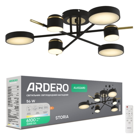 Світлодіодна люстра Ardero AL6122ARD STORIA 56Вт чорний золото