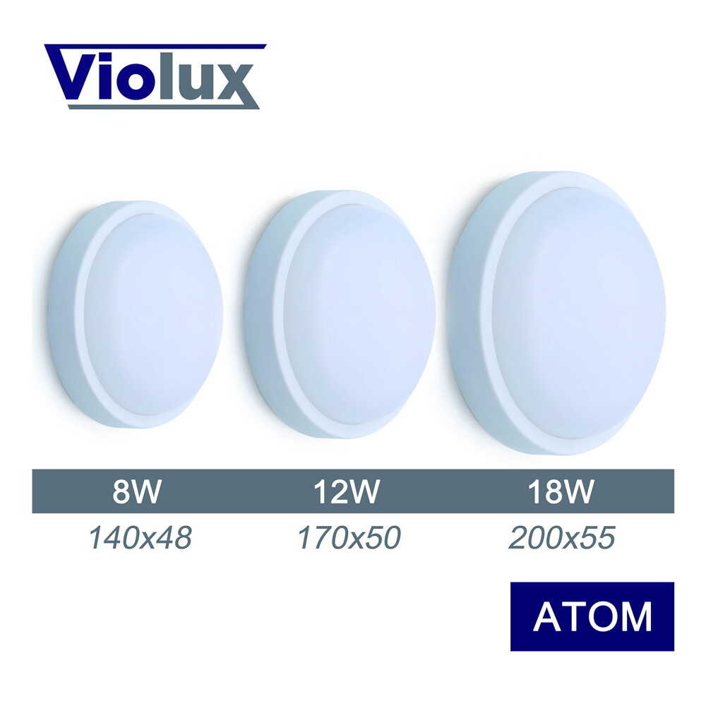 Cвітильник cвітлодіодний VIOLUX НББ ATOM круг білий 18W 5000K 1350LM IP54 (1/20) КАРТОН (240021)