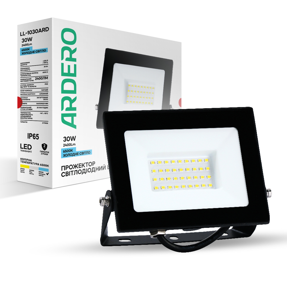 Світлодіодний прожектор Ardero LL-1030ARD 30Вт 6500K чорний