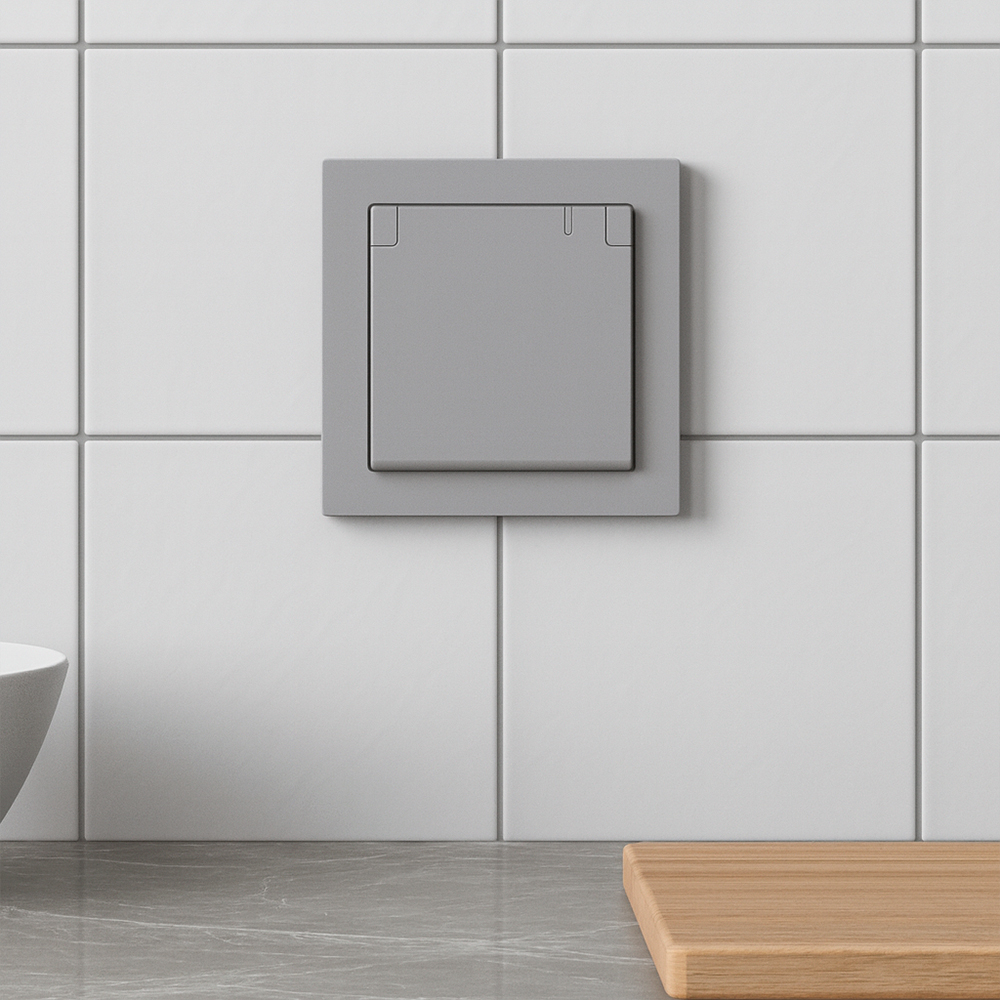 Розетка Ardero ER131-G Soft 16А із заземленням кришкою та шторками сіра