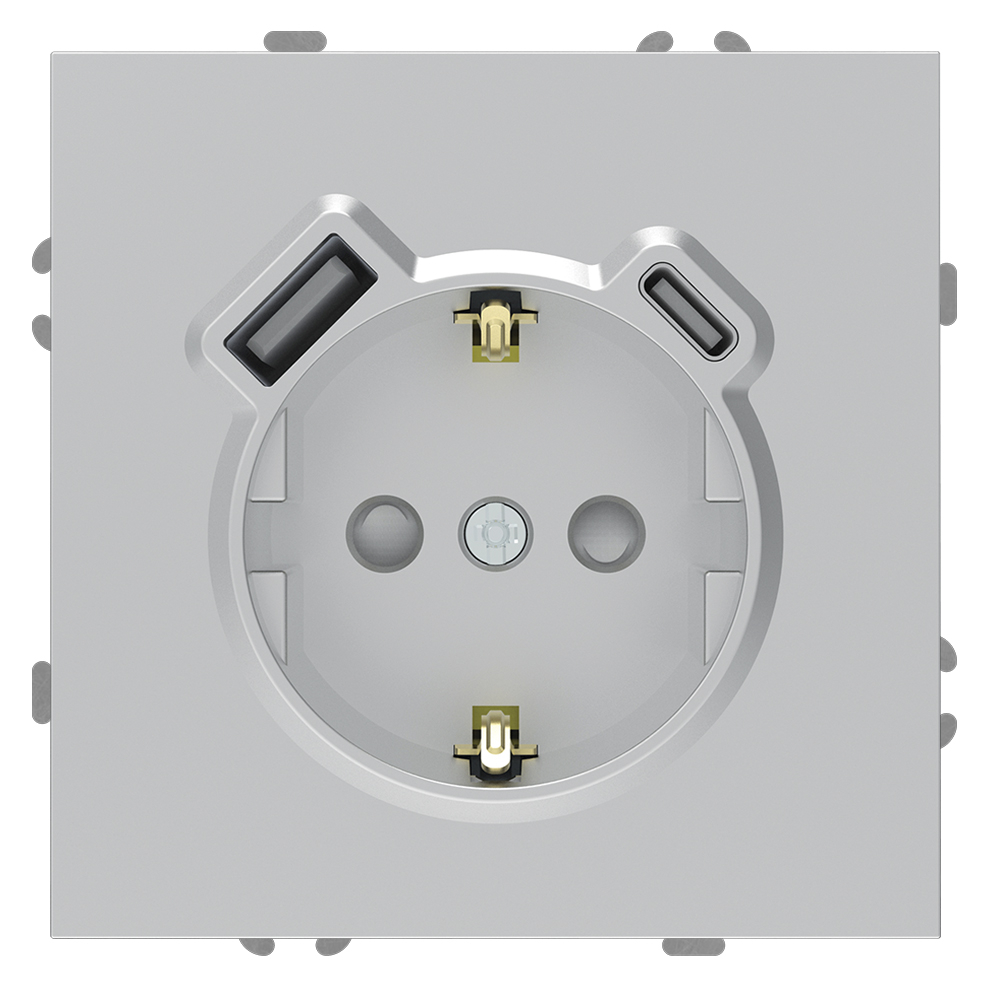 Розетка з додатковими виходами USB/Type-C Ardero ER123USB-S Soft 18W/20W із заземленням срібна