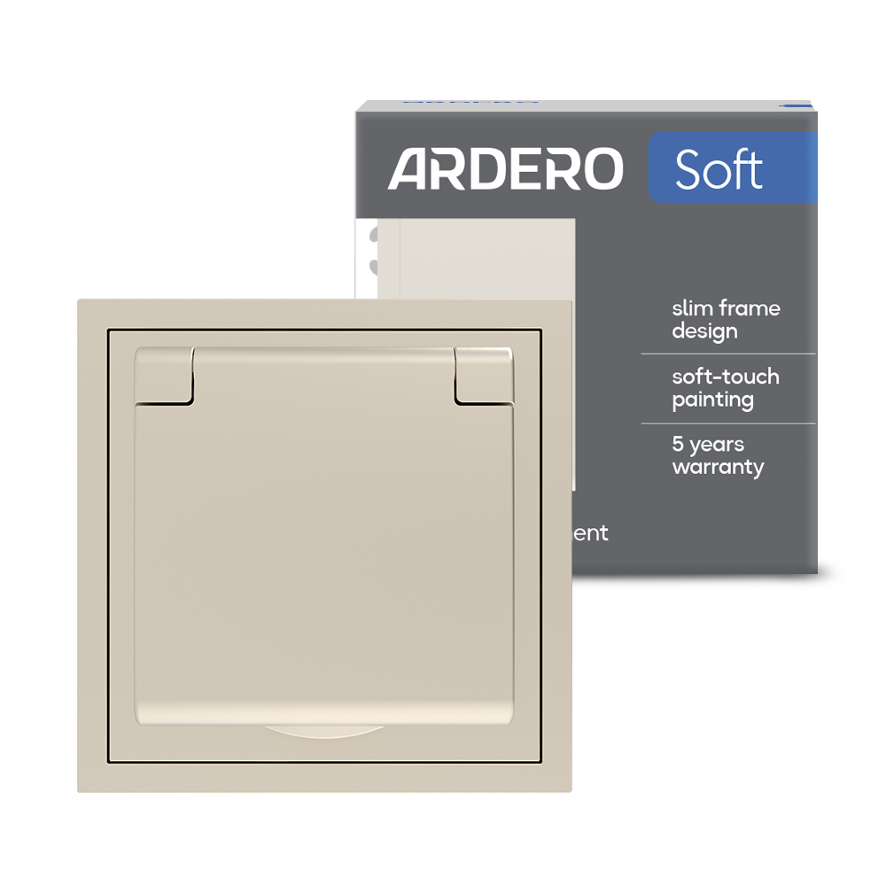 Розетка Ardero ER131-C Soft 16А із заземленням кришкою та шторками шампань